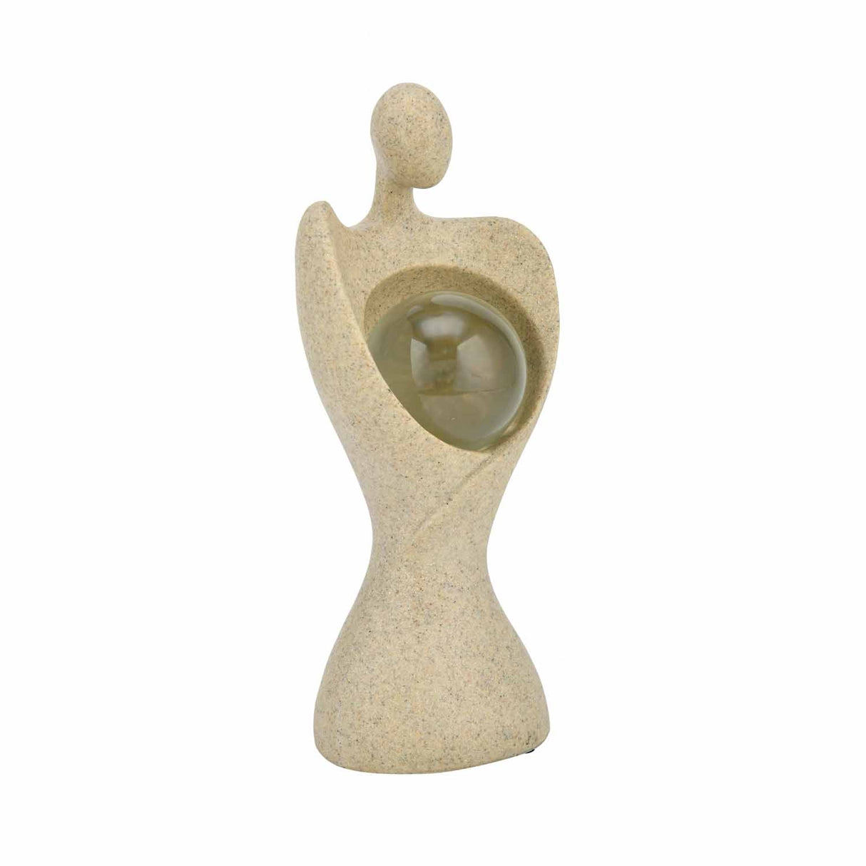 Abstract Human Holding Crystal Sphere Small Polyresin Showpiece- Sand Brown