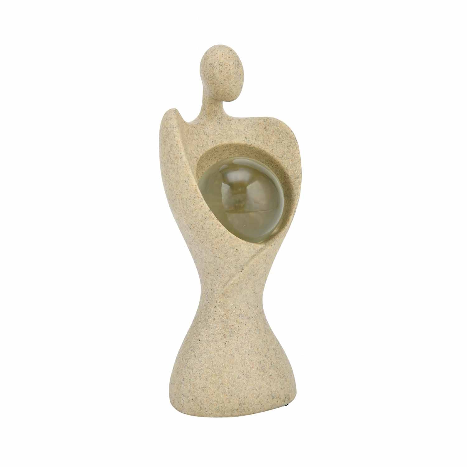 Abstract Human Holding Crystal Sphere Small Polyresin Showpiece- Sand Brown