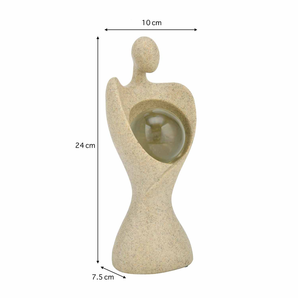 Abstract Human Holding Crystal Sphere Small Polyresin Showpiece- Sand Brown