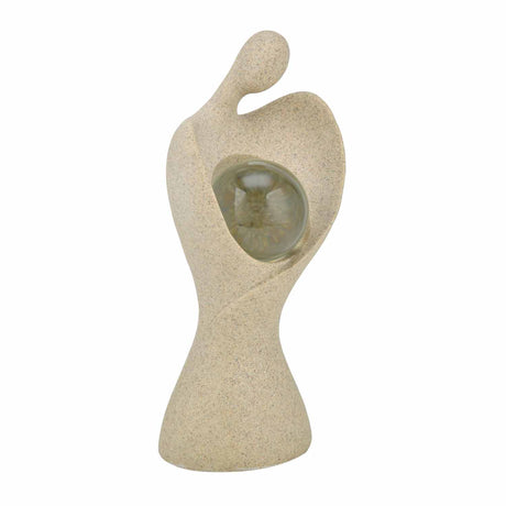 Abstract Human Holding Crystal Sphere Large Polyresin Showpiece- Sand Brown