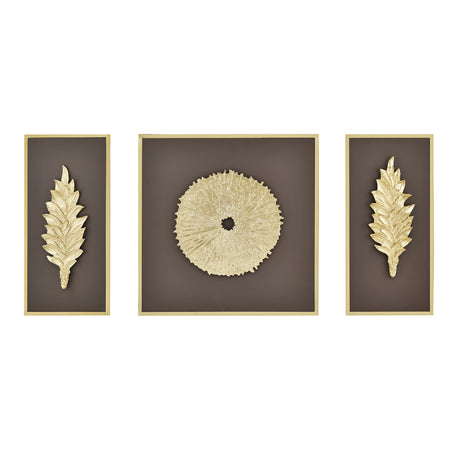 Disc and Leaf Metal & MDF Wall Art Set of 3 (Gold & Brown)