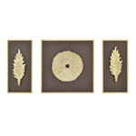 Disc and Leaf Metal & MDF Wall Art Set of 3 (Gold & Brown)