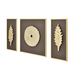 Disc and Leaf Metal & MDF Wall Art Set of 3 (Gold & Brown)
