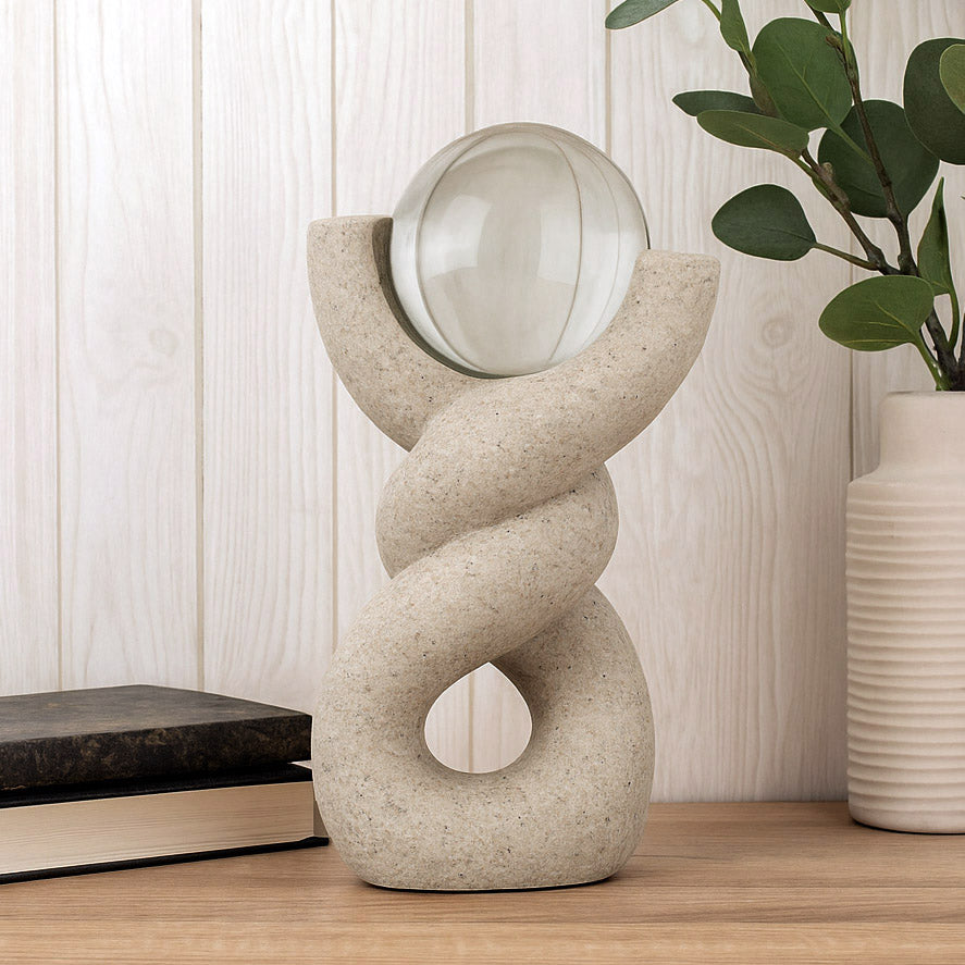 Swirl with Crystal Sphere Decorative Polyresin Showpiece- Sand Brown