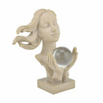 Lady Holding Crystal Sphere Decorative Polyresin Showpiece- Sand Brown
