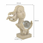 Lady Holding Crystal Sphere Decorative Polyresin Showpiece- Sand Brown
