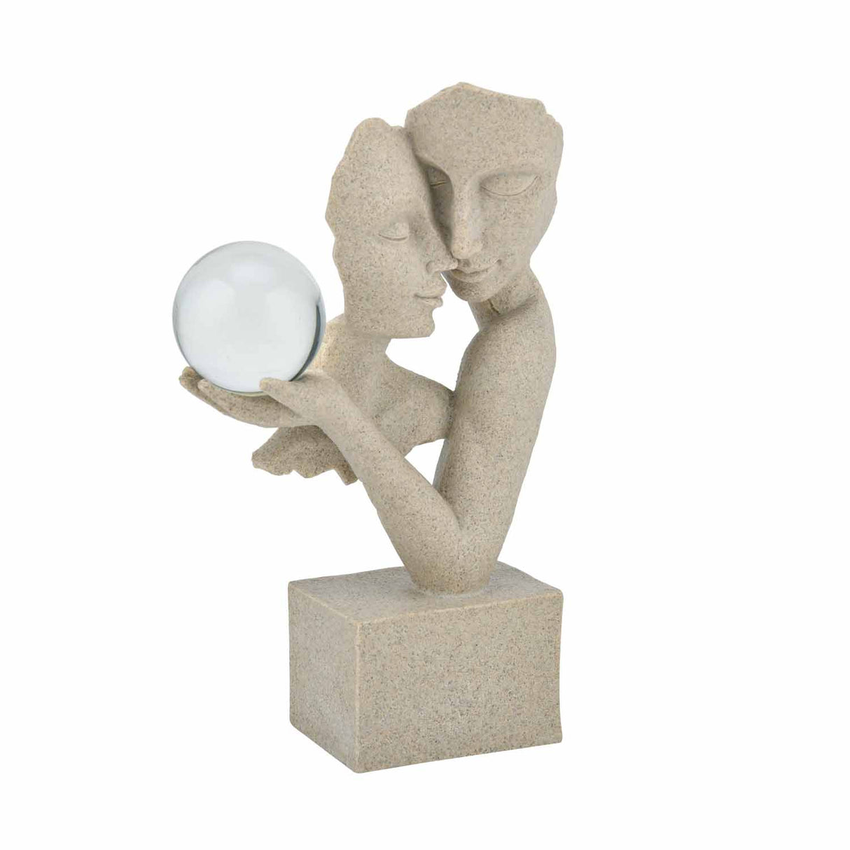 Abstract Couple Holding Crystal Sphere Decorative Polyresin Showpiece- Sand Brown