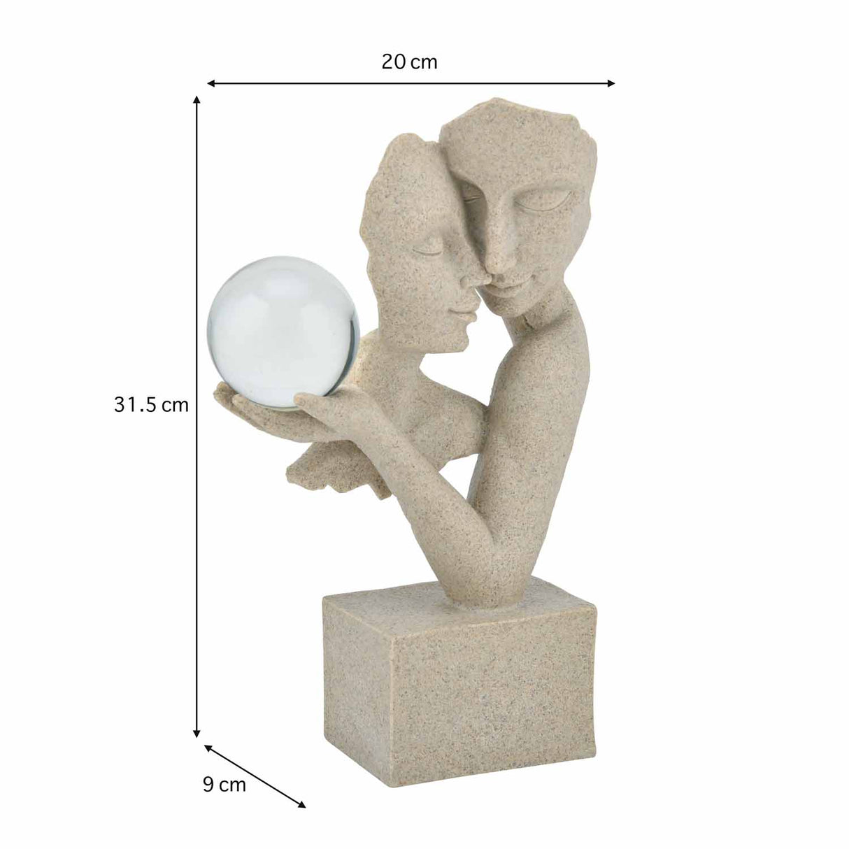 Abstract Couple Holding Crystal Sphere Decorative Polyresin Showpiece- Sand Brown