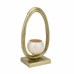 Glass Candle Stand with Metal Arch Handle Large- Cream and Gold