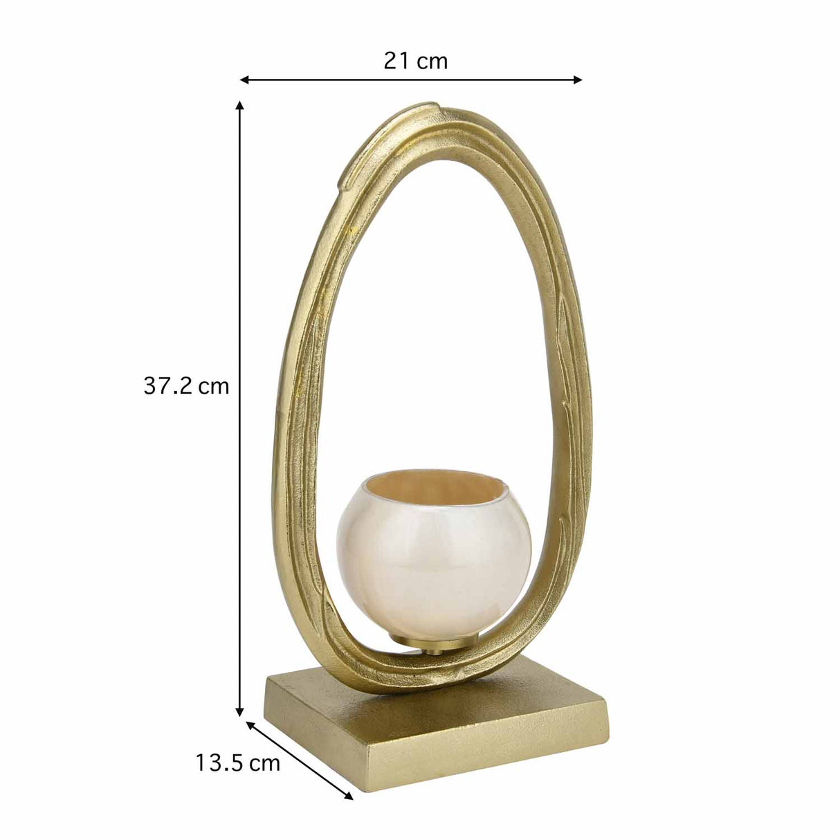Glass Candle Stand with Metal Arch Handle Large- Cream and Gold