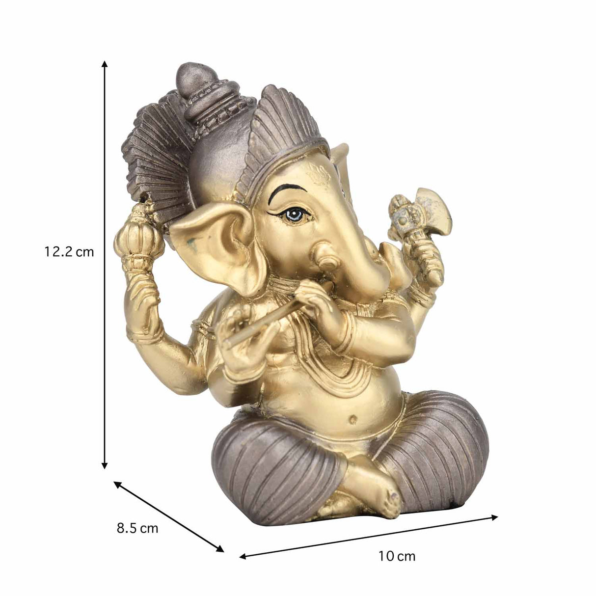 Ganesha Playing Flute Decorative Polyresin Showpiece- Gold and Silver