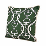 Belt Pattern Velvet Filled Cushion - Green And Off-white