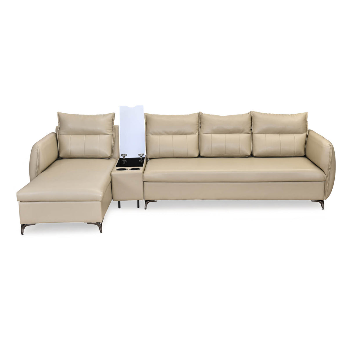 Infinia 4 Seater Leatherette Sofa with Right Lounger and Rectangle Console- Beige