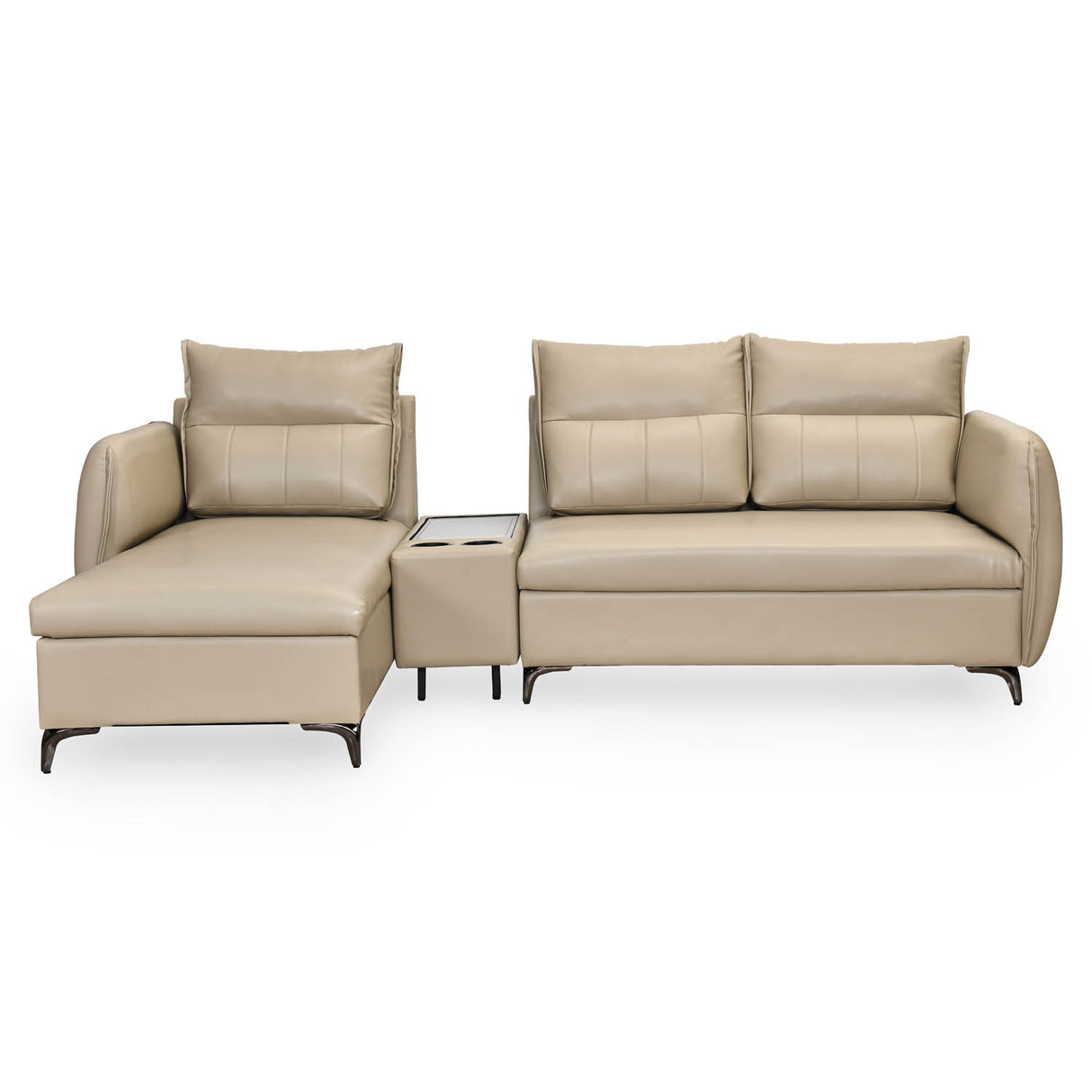Infinia 3 Seater Leatherette Sofa with Right Lounger and Rectangle Console- Beige