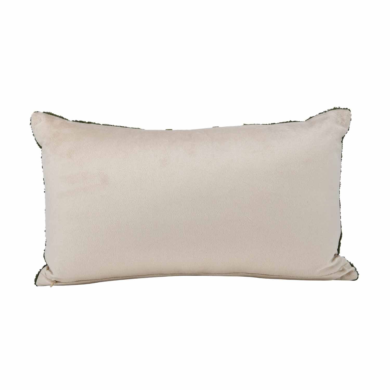 Boucle Fabric Filled Cushion - Green And Off-white