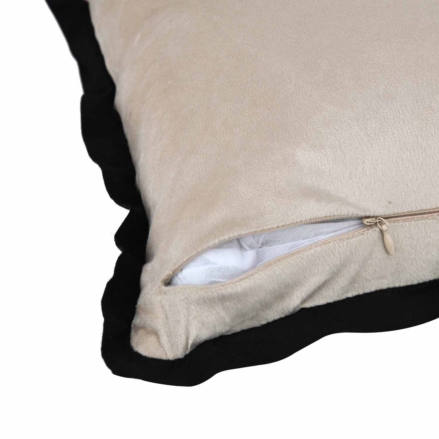 Textured Net Striped Velvet Filled Cushion - Green