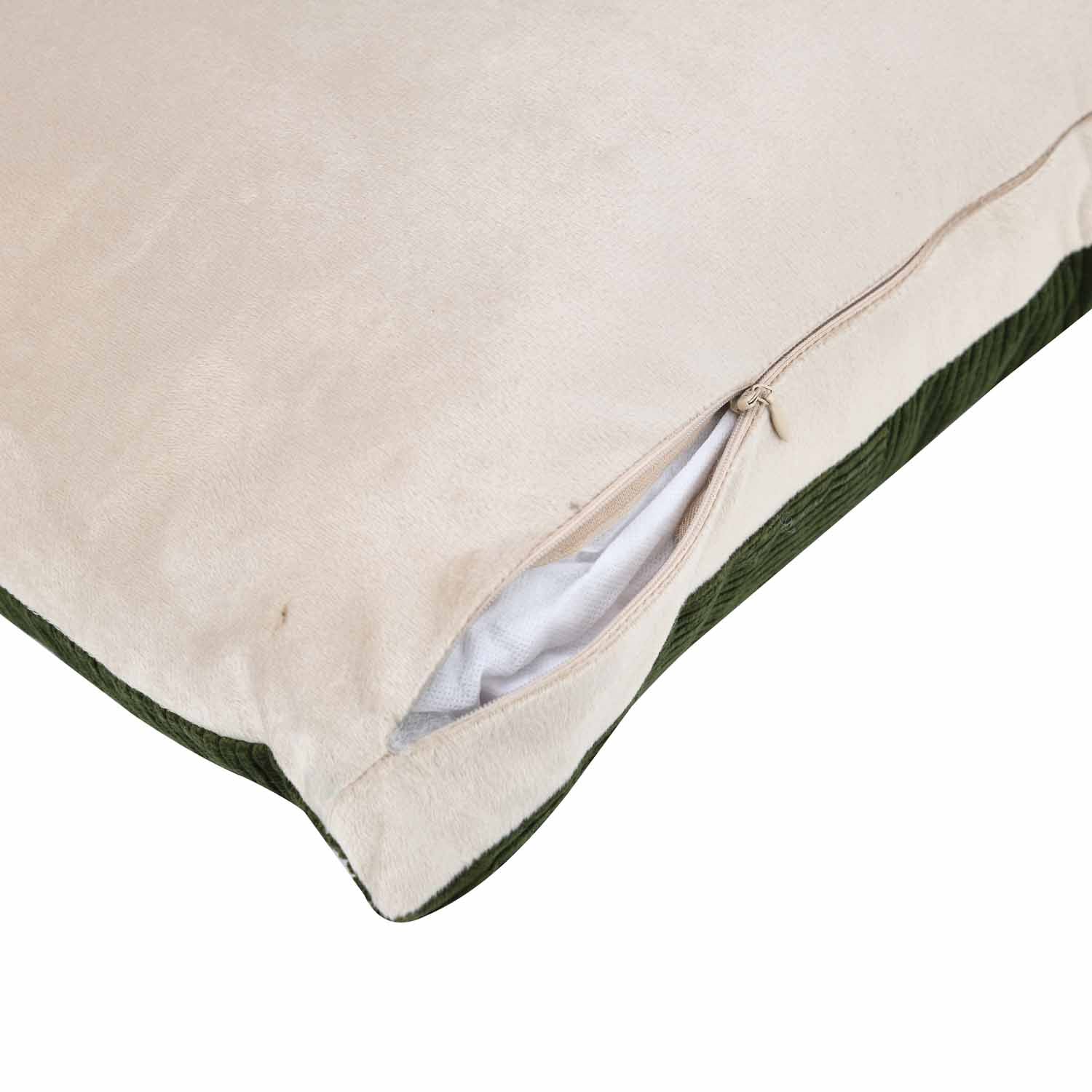 Corduroy Pattern Cotton Velvet Filled Cushion - Green