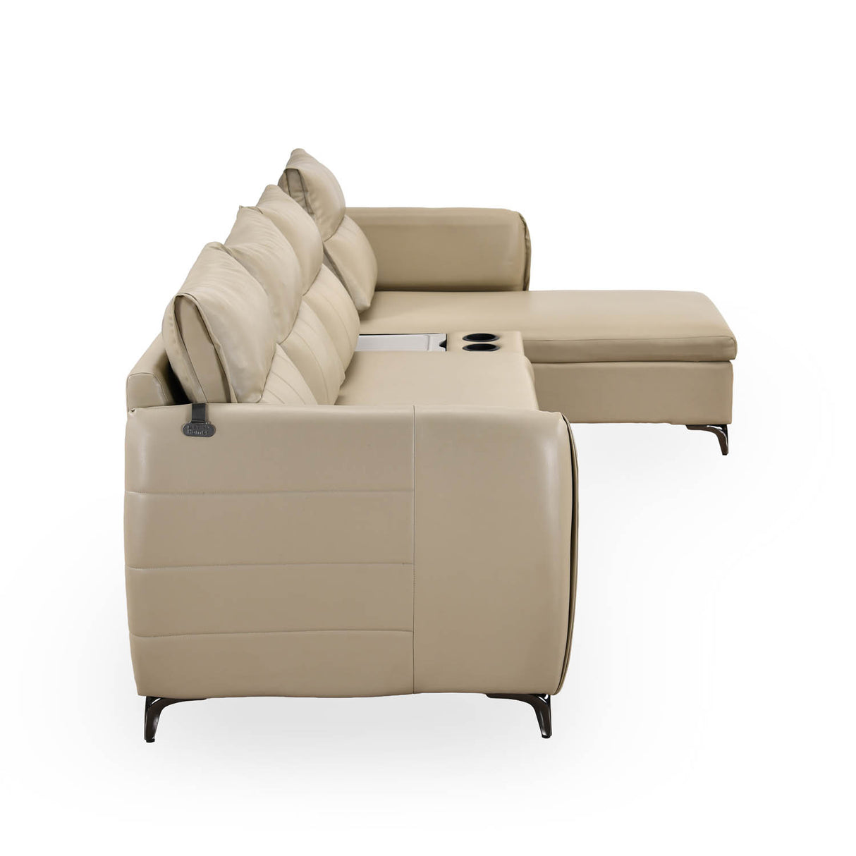Infinia 4 Seater Leatherette Sofa with Left Lounger and Rectangle Console- Beige
