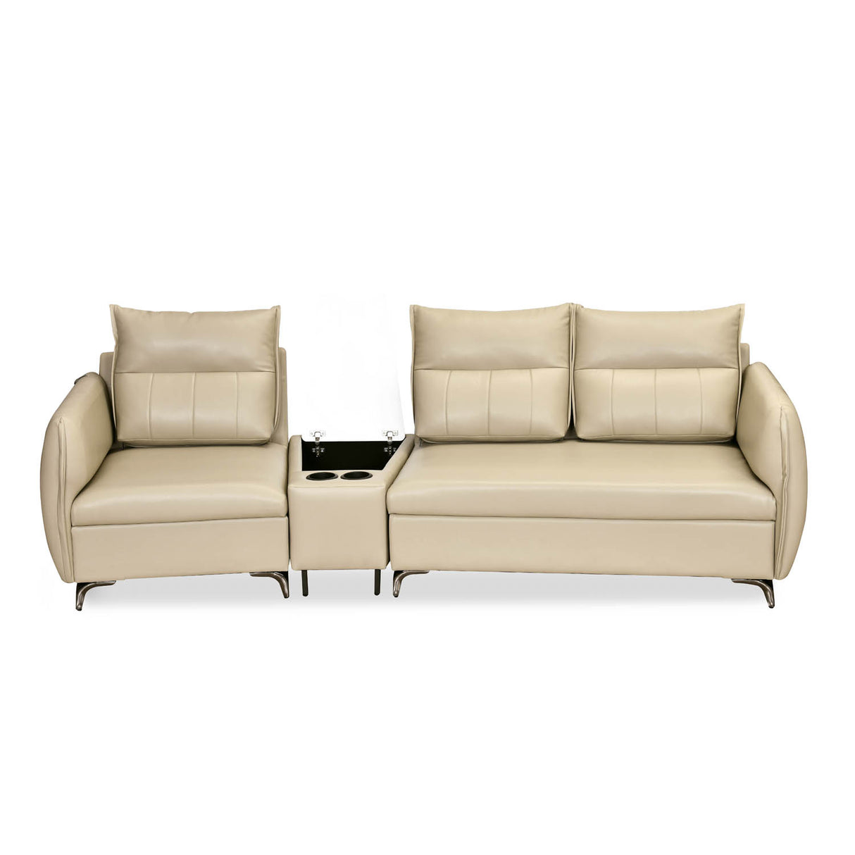 Infinia 1+2 Seater Leatherette Sofa Set with Triangle Console- Beige