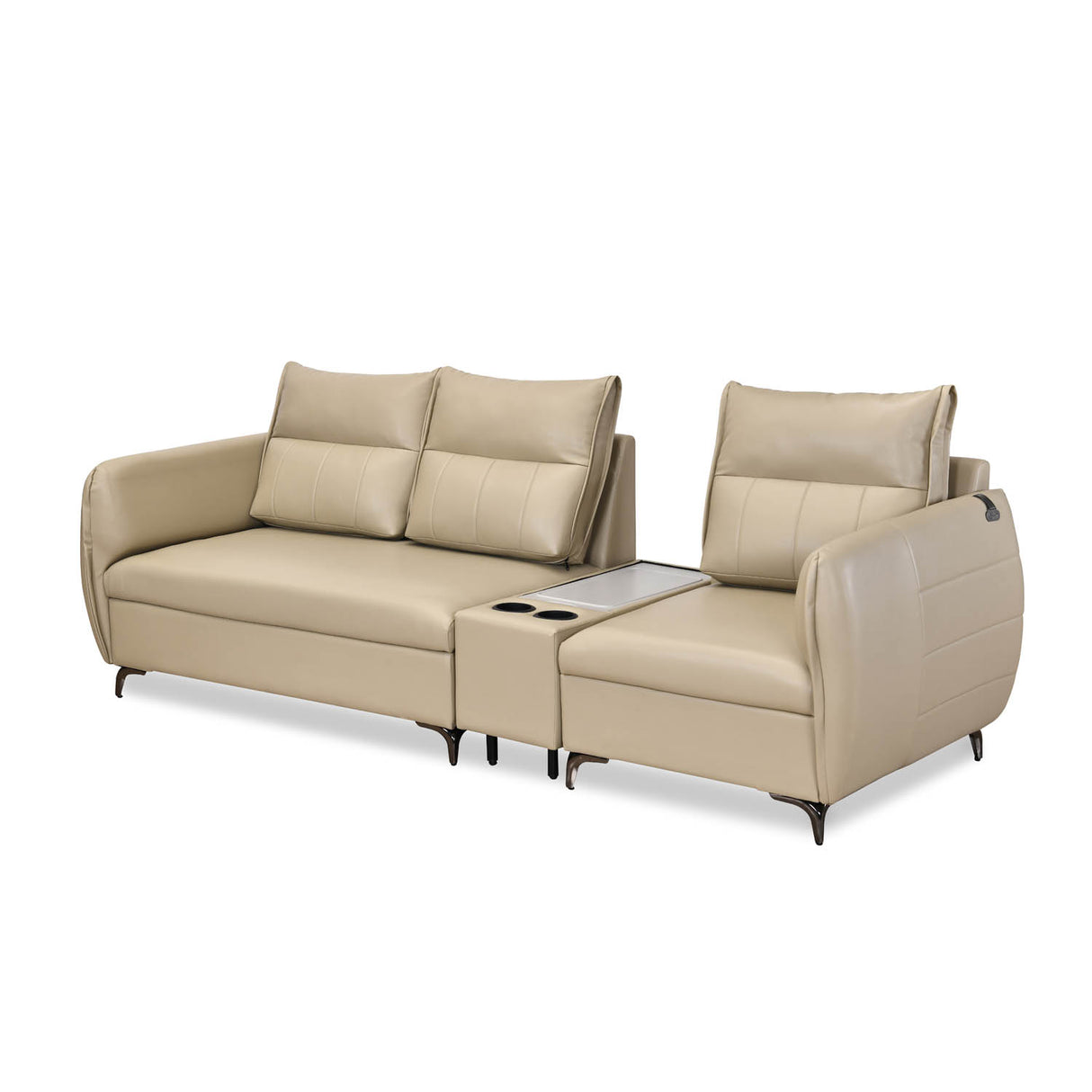 Infinia 2+1 Seater Leatherette Sofa Set with Rectangle Console- Beige