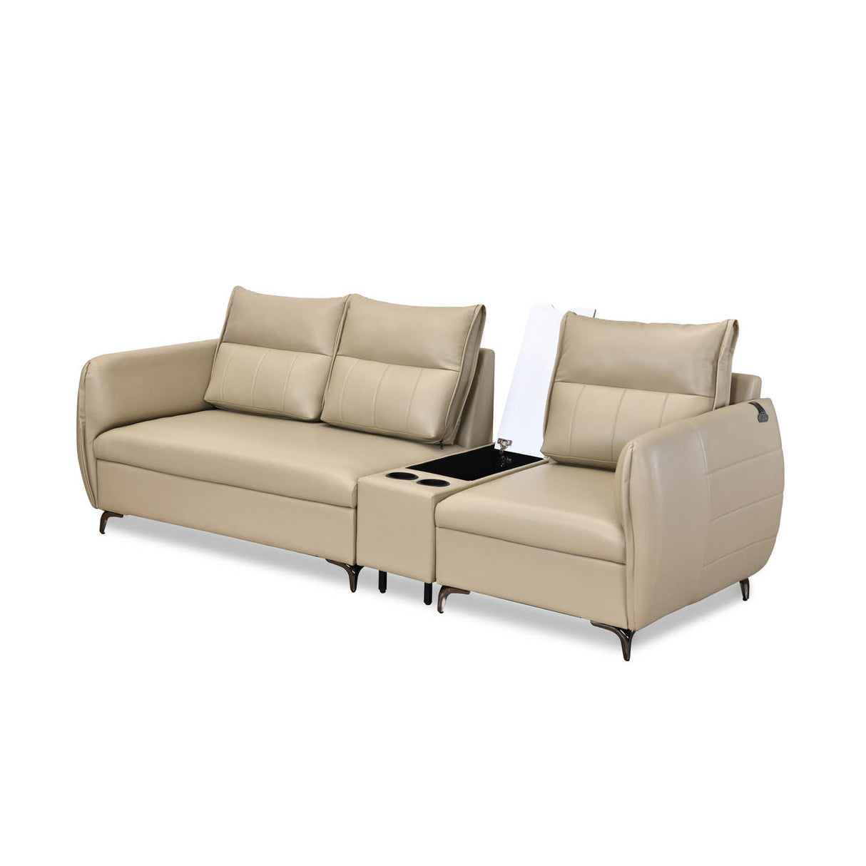 Infinia 2+1 Seater Leatherette Sofa Set with Rectangle Console- Beige