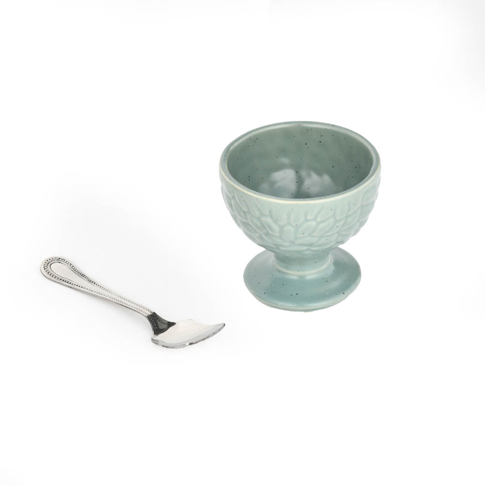Ceramic Ice-cream Serving Bowl with Spoon Set of 4- Multicolor