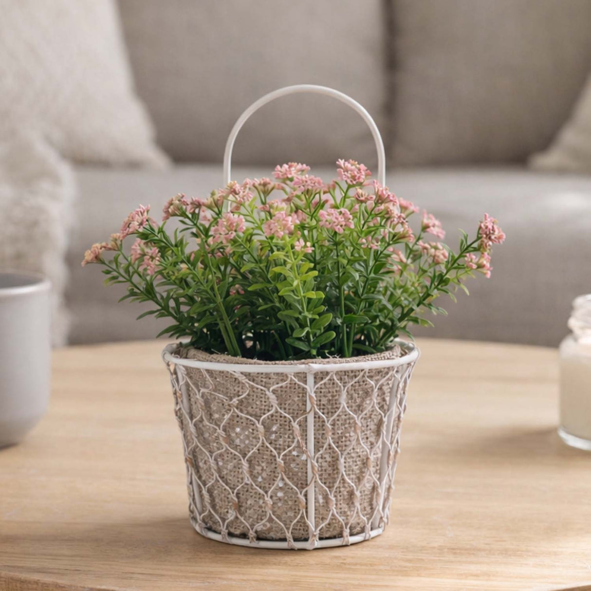 Minimal Bloom Basket Floral Potted Plant- Pink