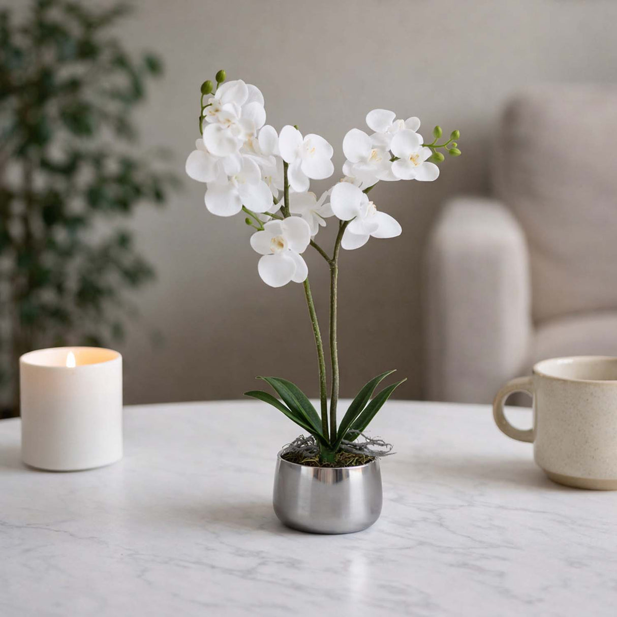 Elegant Orchid Artificial Potted Plant- White