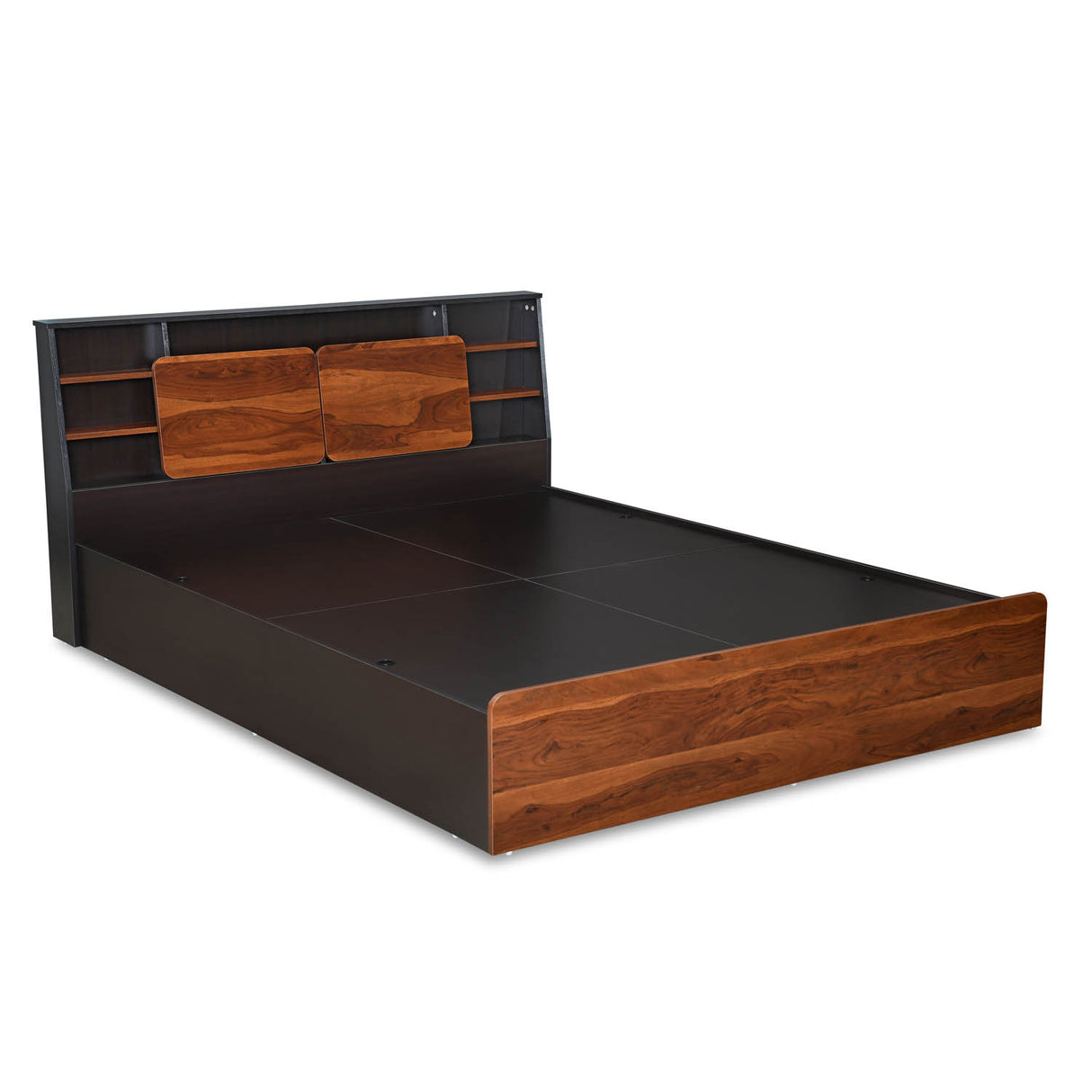 Raven Wooden King Bed with Box Storage- Wenge