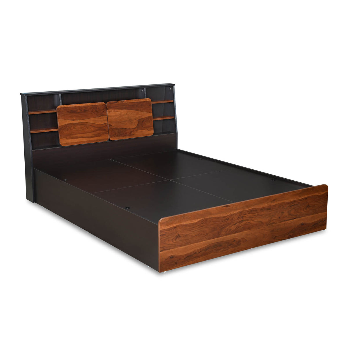 Raven Wooden Queen Bed with Box Storage- Wenge