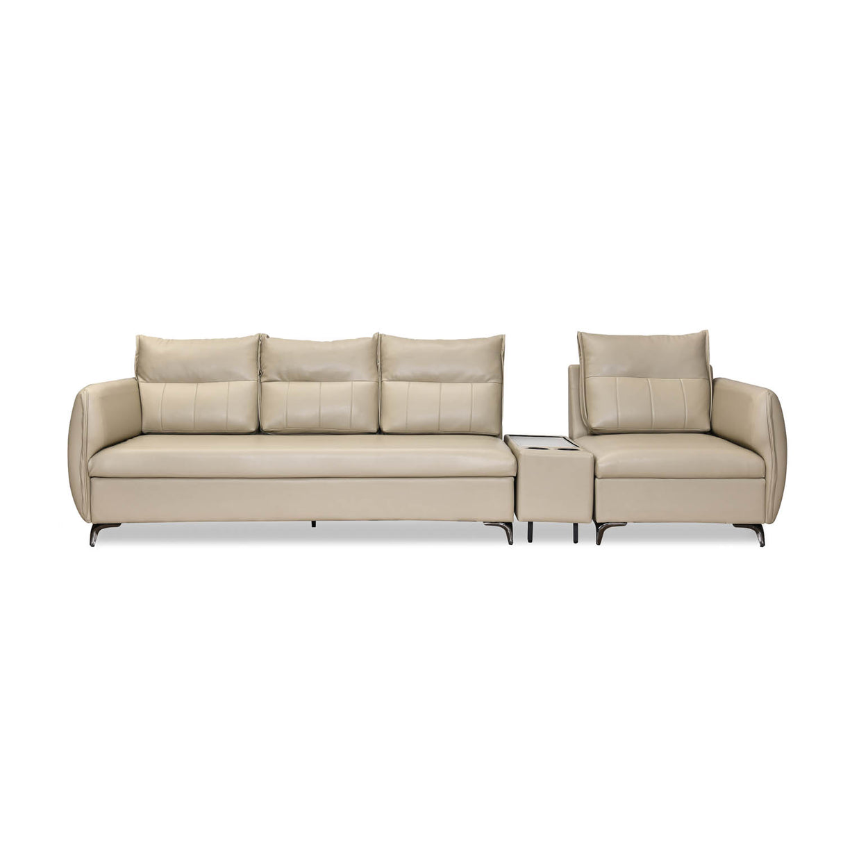 Infinia 3+1 Seater Leatherette Sofa Set with Rectangle Console- Beige
