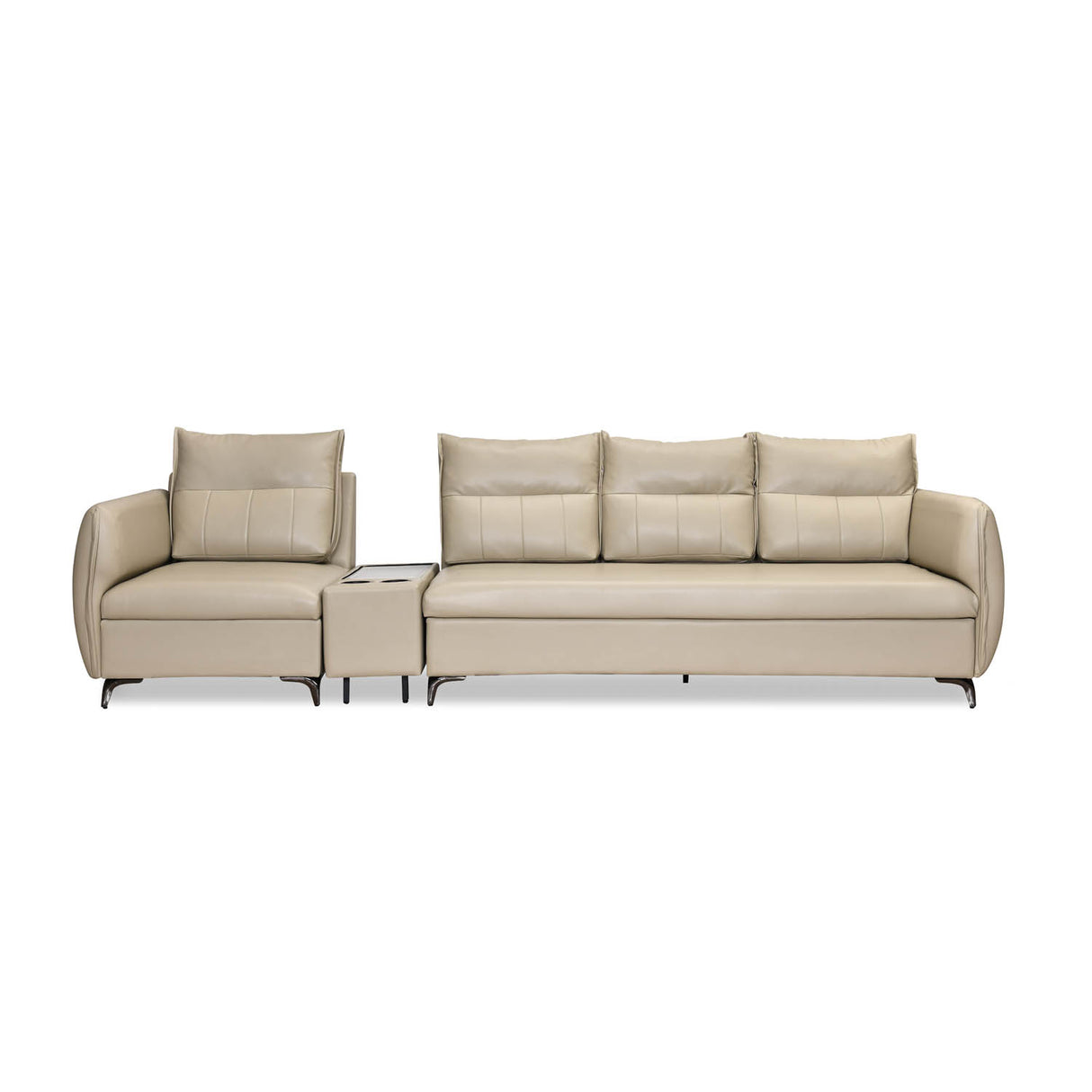 Infinia 1+3 Seater Leatherette Sofa Set with Rectangle Console- Beige
