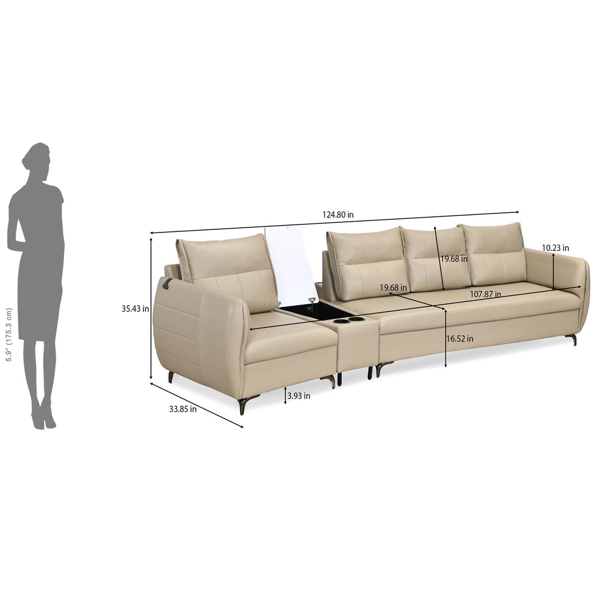 Infinia 1+3 Seater Leatherette Sofa Set with Triangle Console- Beige