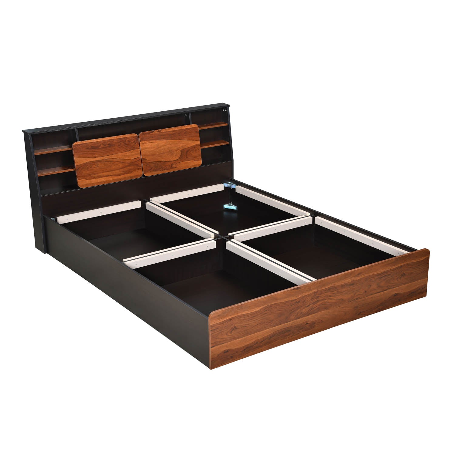 Raven Wooden King Bed with Box Storage- Wenge