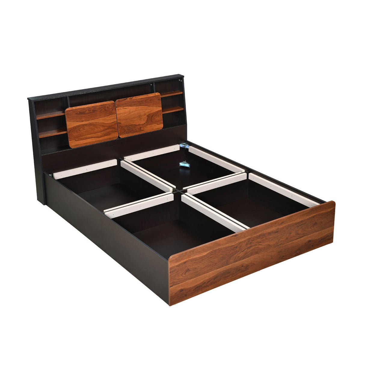 Raven Wooden Queen Bed with Box Storage- Wenge