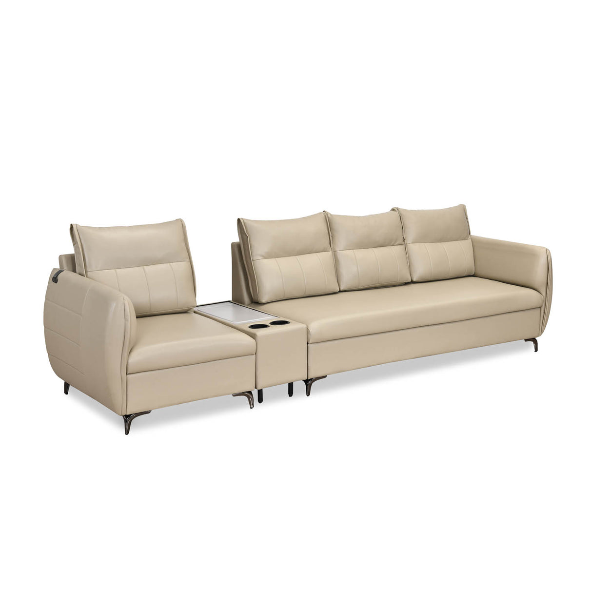 Infinia 1+3 Seater Leatherette Sofa Set with Rectangle Console- Beige