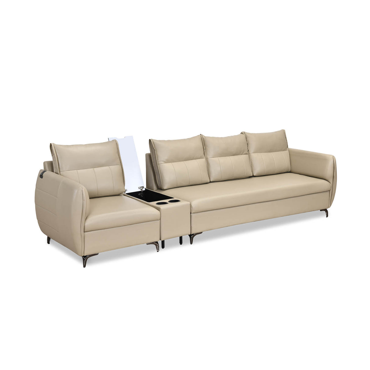 Infinia 1+3 Seater Leatherette Sofa Set with Rectangle Console- Beige
