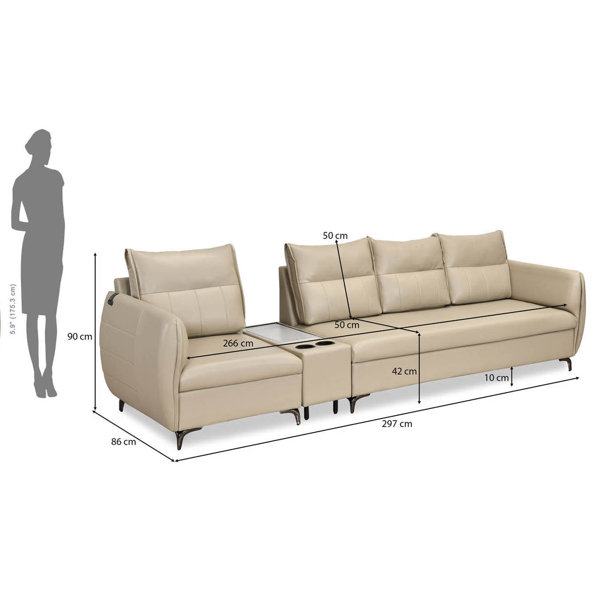 Infinia 1+3 Seater Leatherette Sofa Set with Rectangle Console- Beige