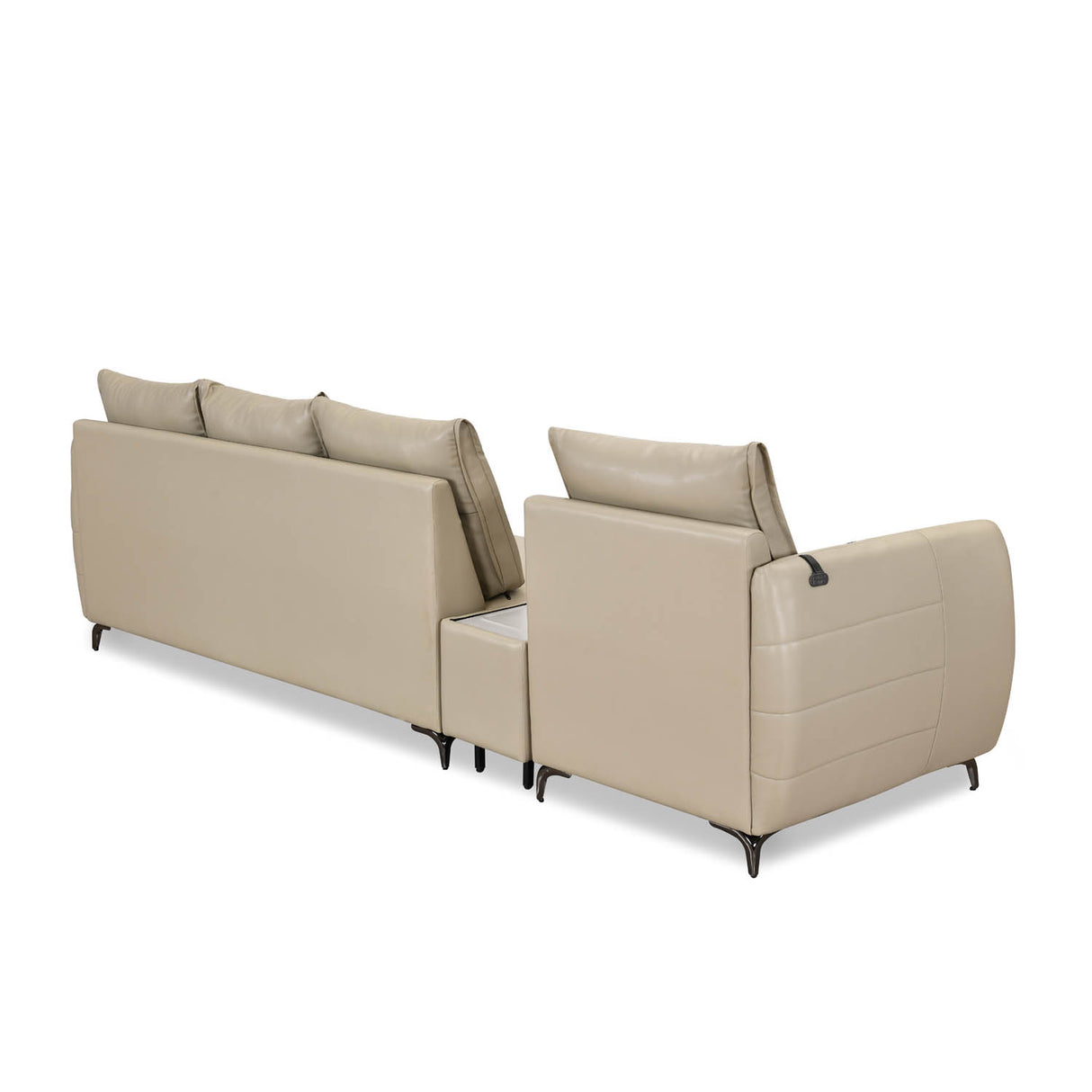 Infinia 1+3 Seater Leatherette Sofa Set with Rectangle Console- Beige