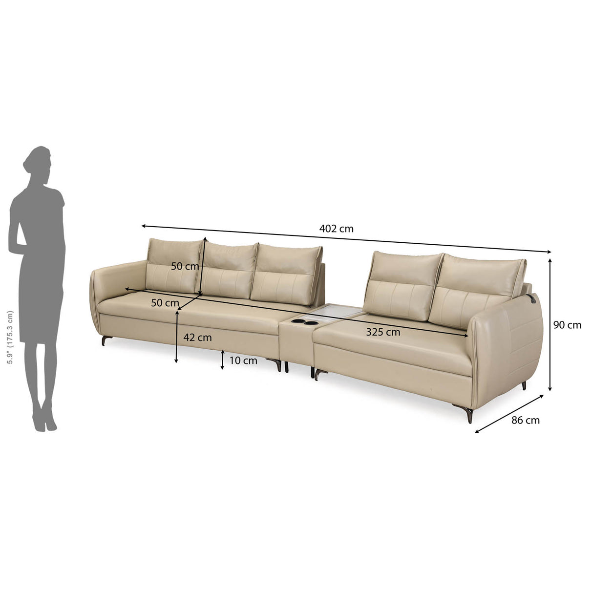 Infinia 3+2 Seater Leatherette Sofa Set with Triangle Console- Beige