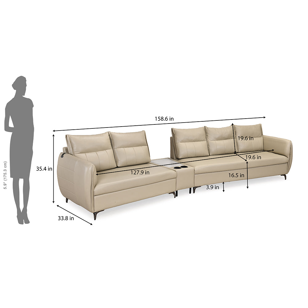 Infinia 2+3 Seater Leatherette Sofa Set with Rectangle Console- Beige