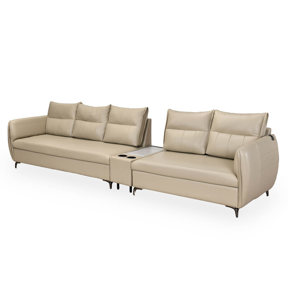 Infinia 3+2 Seater Leatherette Sofa Set with Rectangle Console- Beige