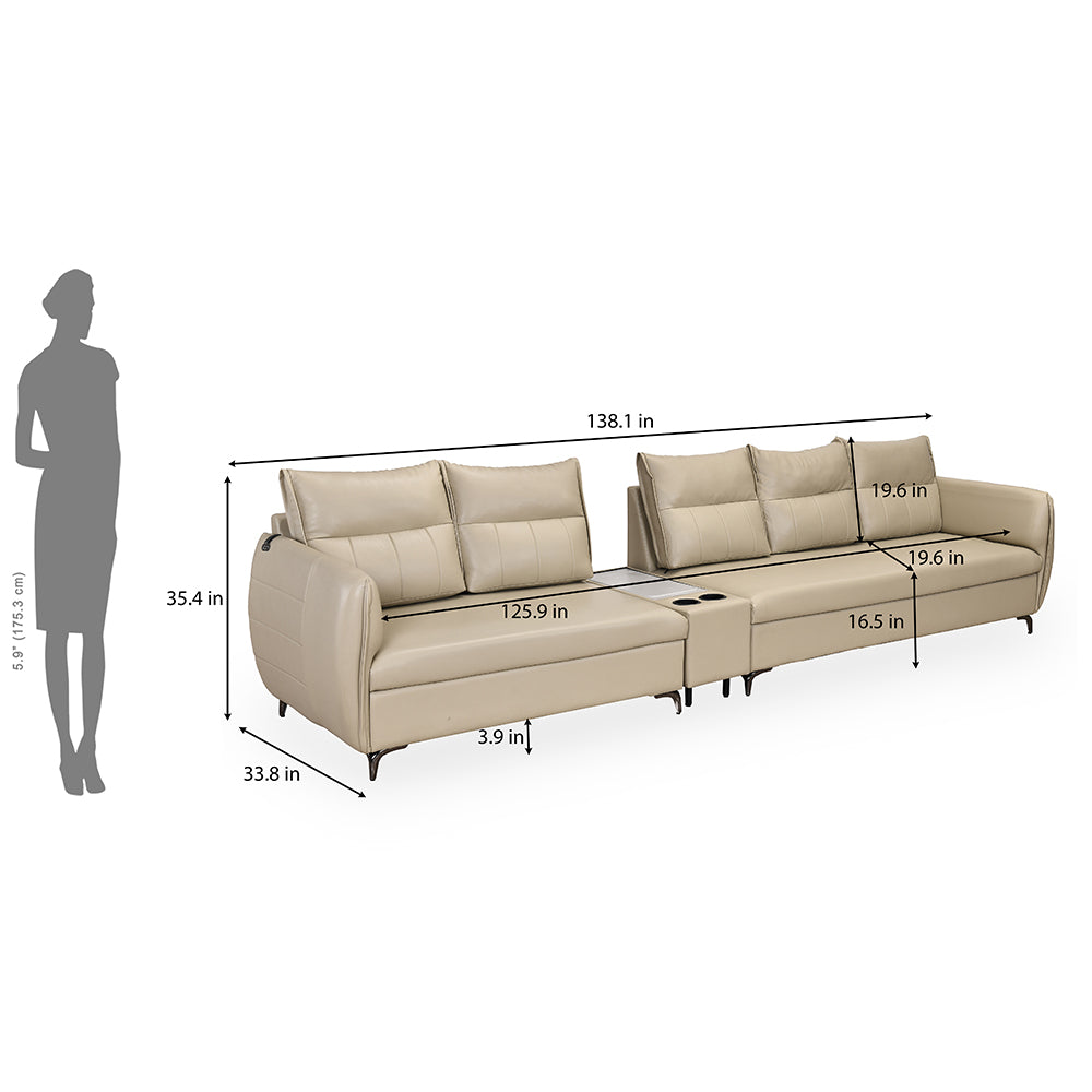 Infinia 2+3 Seater Leatherette Sofa Set with Triangle Console- Beige