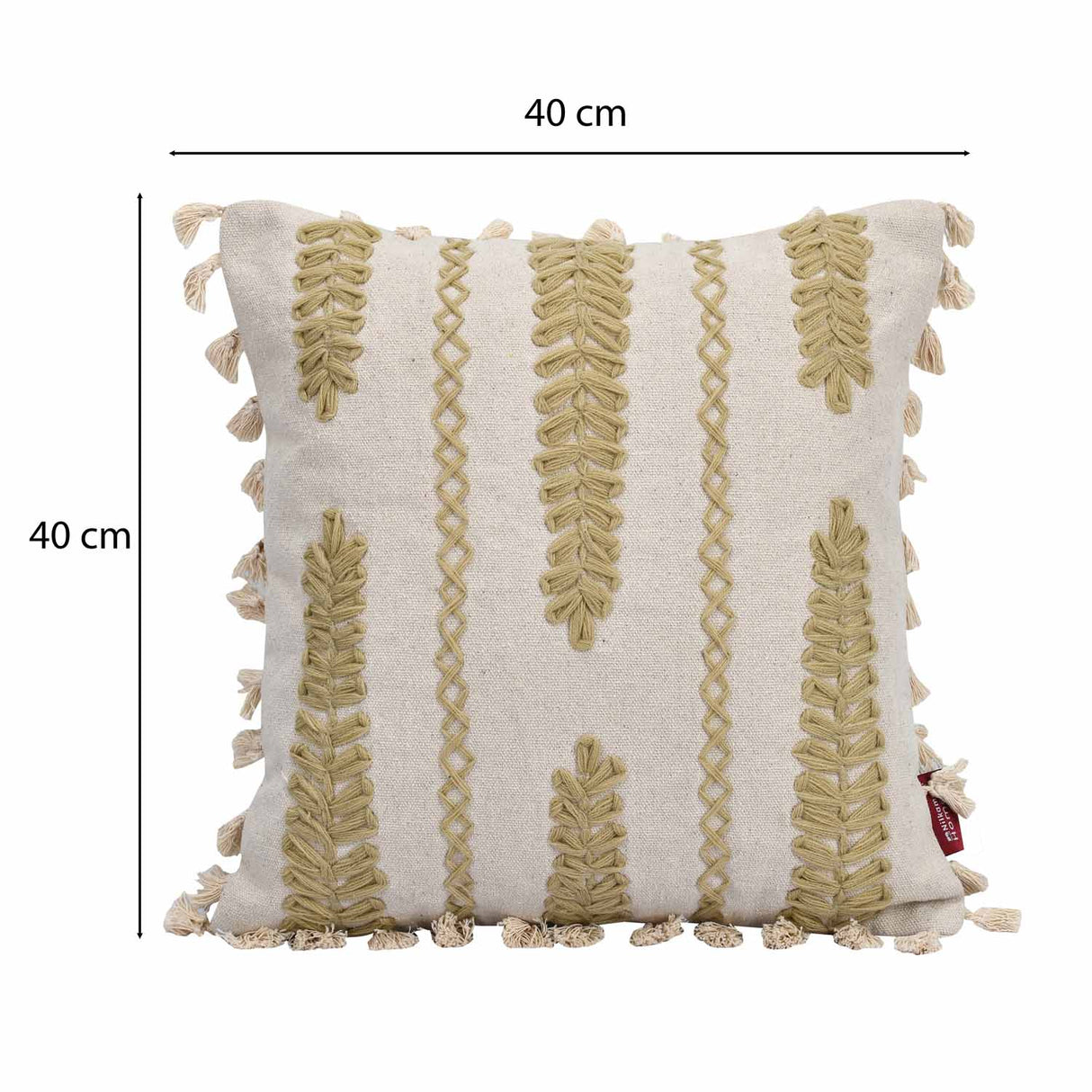 Mimosa Leaves Embroidered Cotton & Polyester 16" x 16" Cushion Cover (Beige)