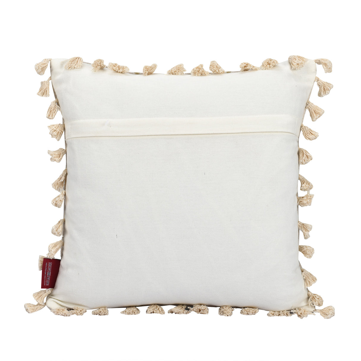 Mimosa Leaves Embroidered Cotton & Polyester 16" x 16" Cushion Cover (Beige)