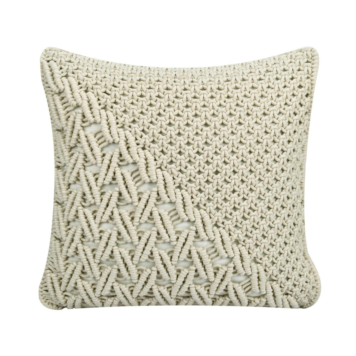 Abstract Pattern Cotton & Polyester 16" x 16" Macrame Cushion Cover (White)