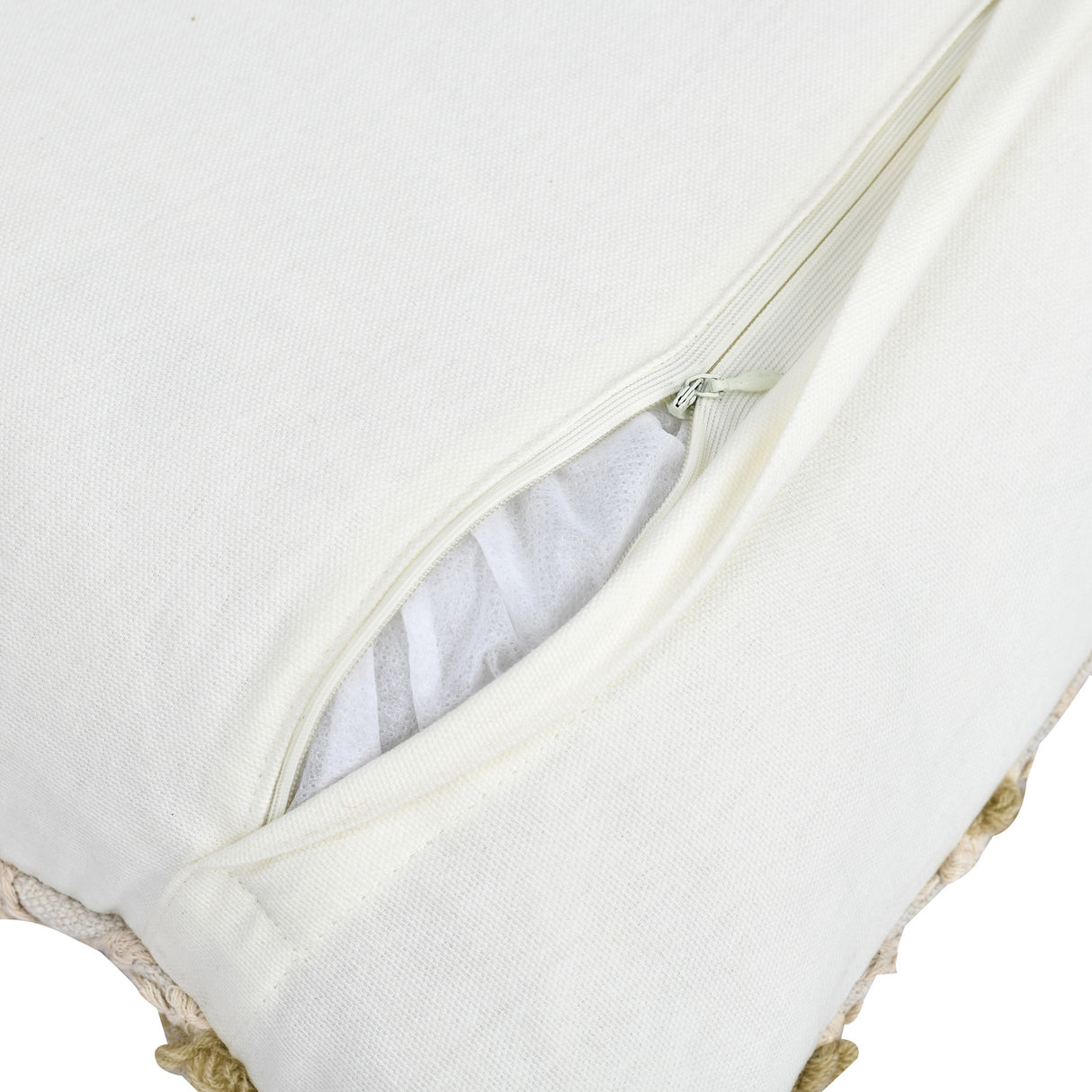 Geometric Embroidered Cotton & Polyester 16" x 16" Cushion Cover (Beige)