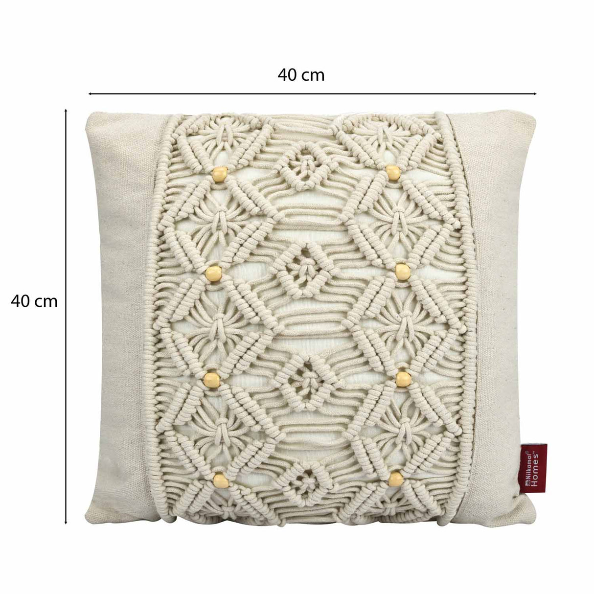 Diamond Beads Cotton & Polyester 16" x 16" Macrame Cushion Cover (White)