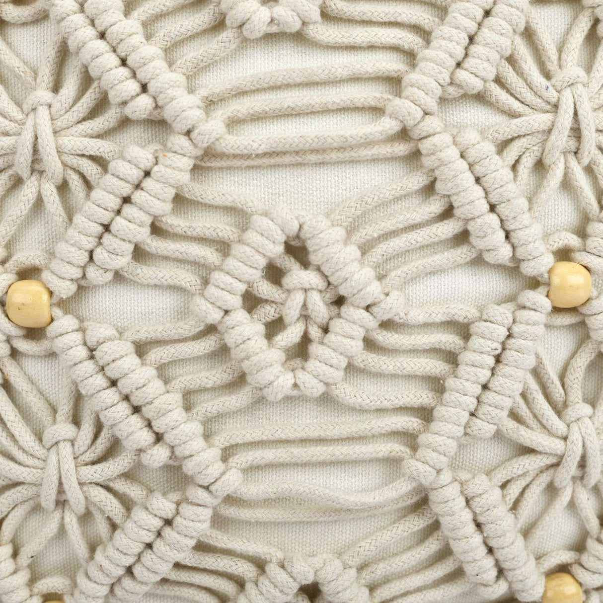 Diamond Beads Cotton & Polyester 16" x 16" Macrame Cushion Cover (White)