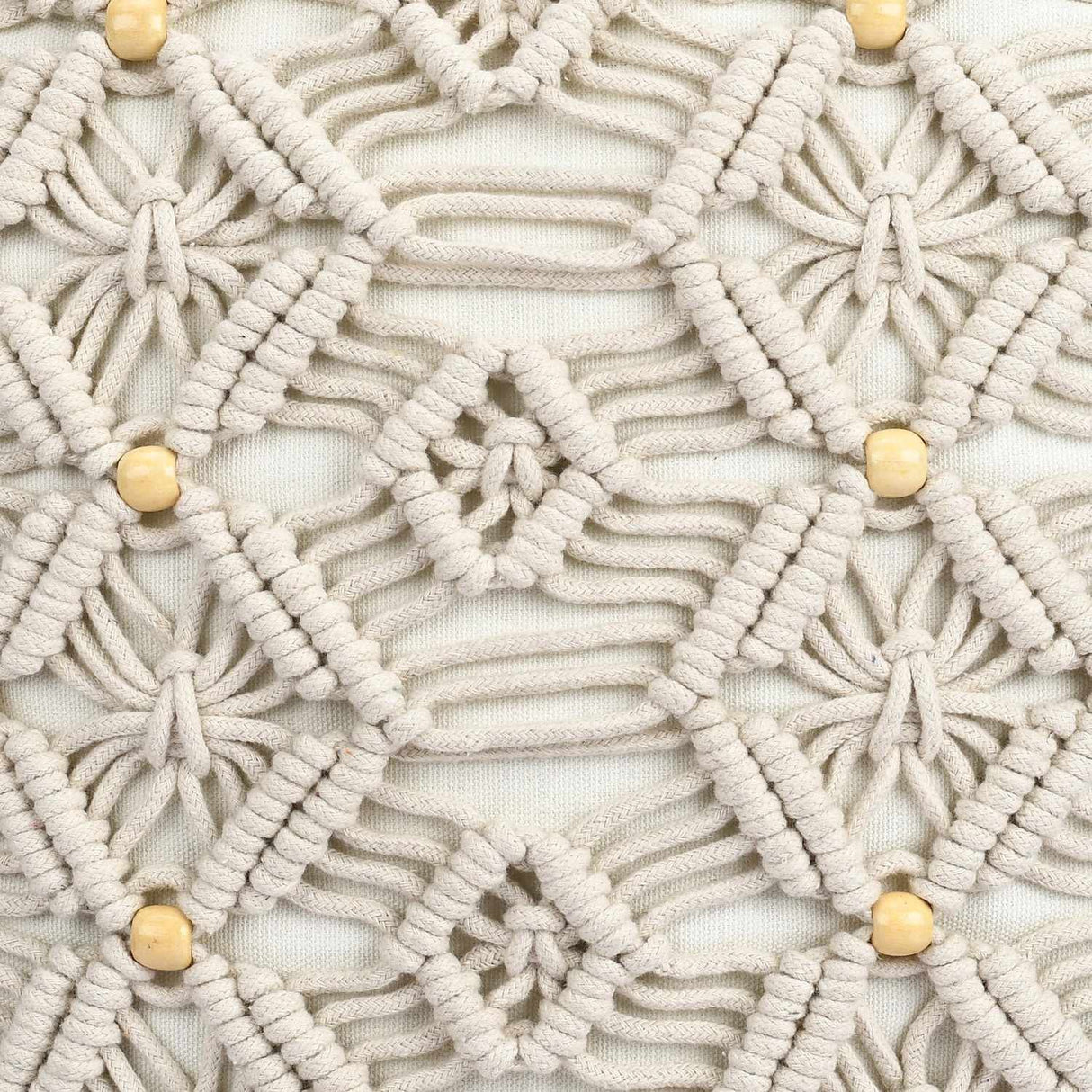 Diamond Beads Cotton & Polyester 16" x 16" Macrame Cushion Cover (White)